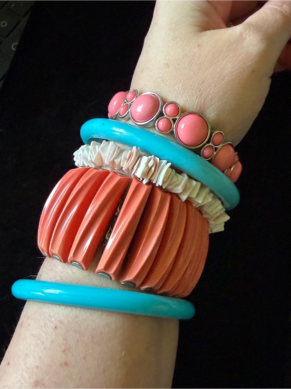 Stacked Coral and Turquoise Women's Bracelet Set